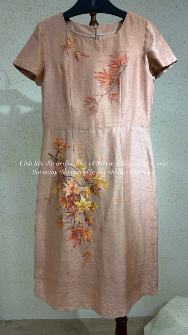 Blush silk dress with floral embroidery | Đầm lụa hồng phấn thêu hoa